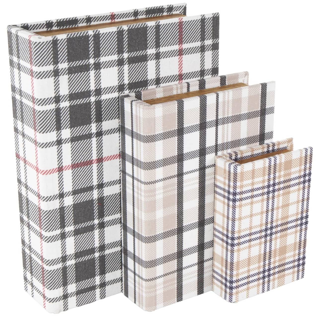 Multicolor Plaid Faux Book Storage Decorative Box Set